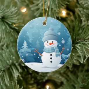 Christmas Ornament-Winter Snowman Scene Ceramic Tree Decoration