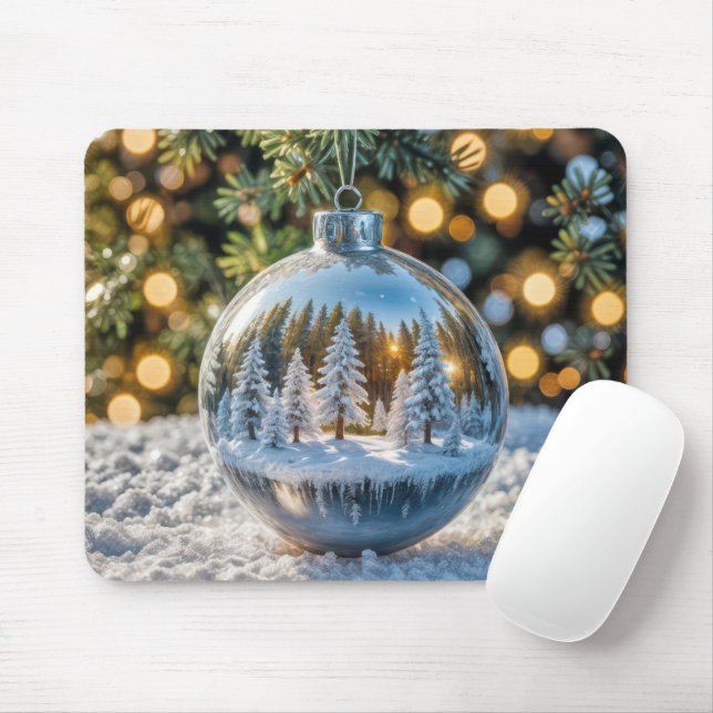 Christmas Ornament With a Winter Forest Scene Mouse Pad (With Mouse)