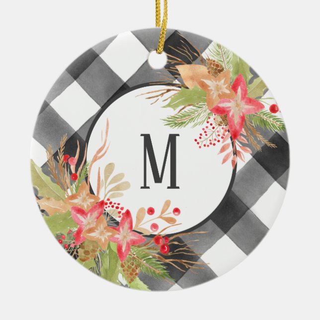 Christmas Ornament with Buffalo Plaid & Mistletoe (Front)