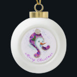 Christmas Ornament with Happy Snowman<br><div class="desc">Christmas Ornaments with Happy Snowman In Purple Pink Beanie Winter Hat Fun Christmas Painting Collection - Choose / Add Your Unique Text / Name / Colour - Make Your Special Gift - Resize and move or remove / add elements - image / text with customisation tool. Painting and Design by...</div>