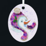 Christmas Ornament with Happy Snowman - Funny<br><div class="desc">Christmas Ornaments with Happy Snowman In Purple Pink Beanie Winter Hat Fun Christmas Painting Collection - Choose / Add Your Unique Text / Name / Colour - Make Your Special Christmas Ornament Gift - Resize and move or remove / add elements - image / text with customisation tool. Painting and...</div>