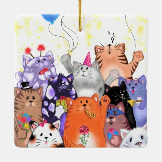 Christmas Ornament with Party Cats (Back)