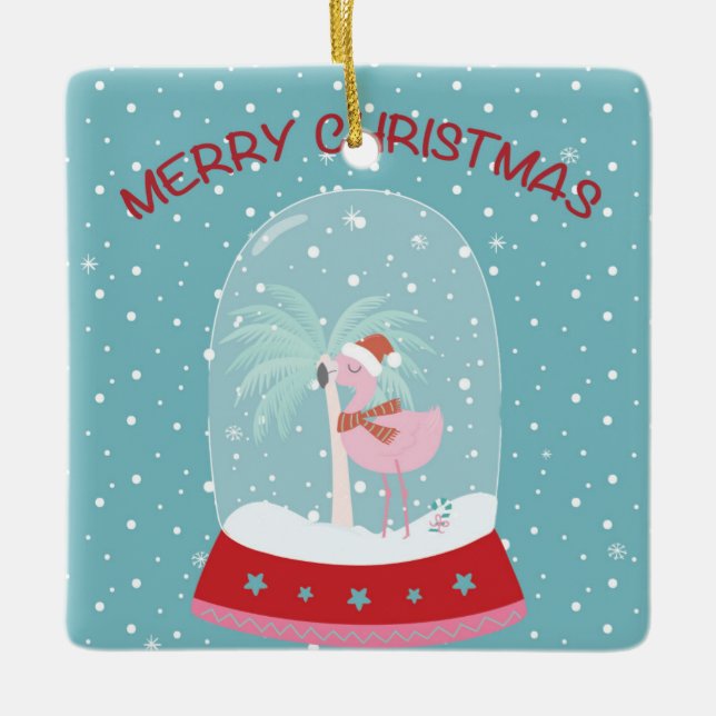 Christmas Ornament with Pink Flamingo (Front)