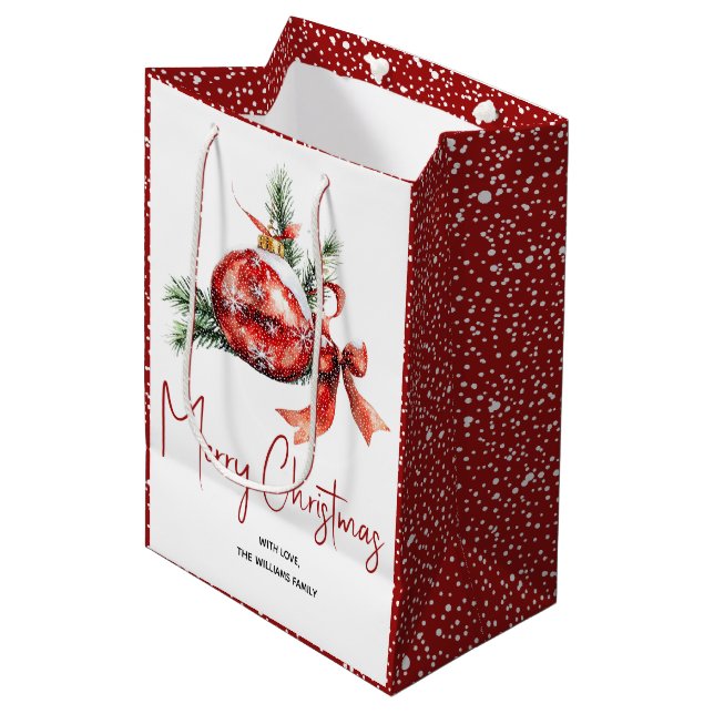 Christmas ornament with red bow and fir branches  medium gift bag (Front Angled)