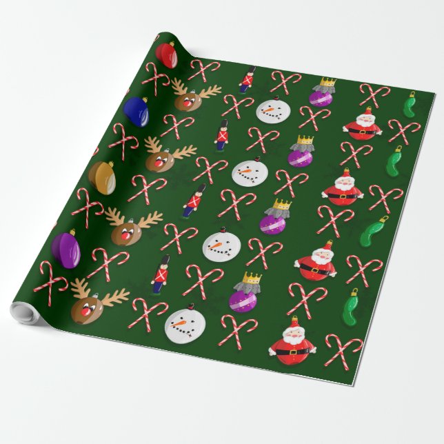 Christmas Ornament Wrapping Paper (Unrolled)