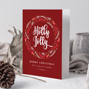 Christmas Ornament Wreath Holly Jolly Non-Photo Holiday Card