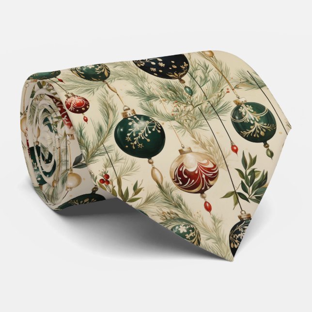 Christmas Ornaments and Green Tree Branches  Tie (Rolled)