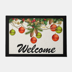 Christmas Ornaments and greenery Doormat Door Mat