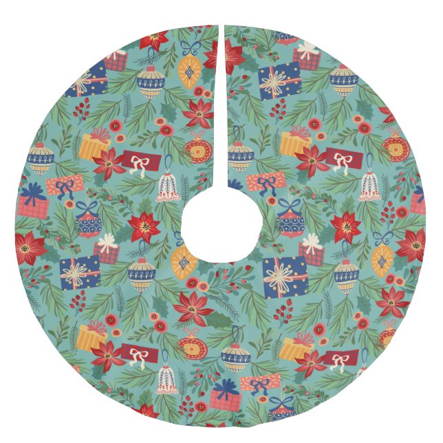 Christmas Ornaments and Presents Holiday Brushed Polyester Tree Skirt (Front)