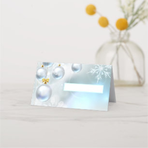 christmas ornaments and snowflakes place card