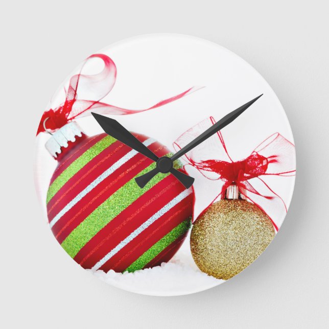Christmas Ornaments Balls Contemporary Round Clock (Front)