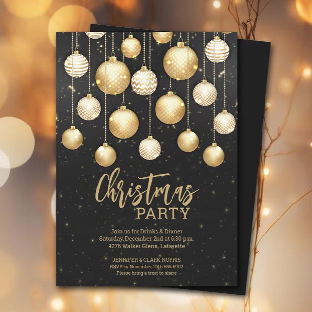 Christmas Ornaments Black and Gold Invitation (Creator Uploaded)