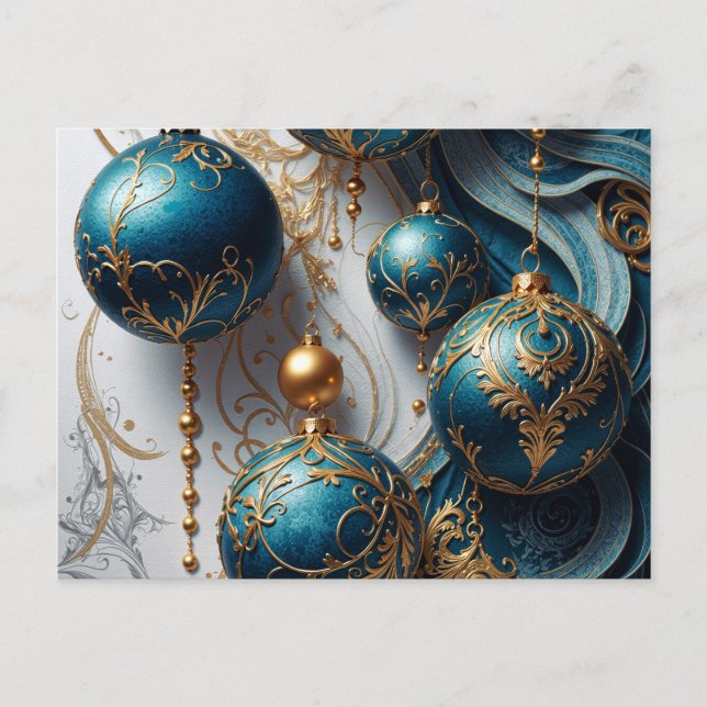 Christmas Ornaments Blue Gold Magic Holiday Postcard (Front)
