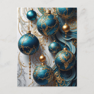 Christmas Ornaments Blue Gold Magic Holiday Postcard