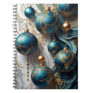 Christmas Ornaments Blue Gold Magic Notebook