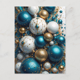 Christmas Ornaments Blue Gold Premium Holiday Postcard