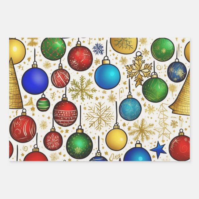 Christmas Ornaments,Candy Cane Red Green Gift Wrapping Paper Sheet (Front 2)