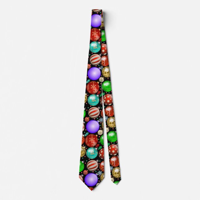 Christmas Ornaments Colourful Balls pattern Black  Tie (Front)