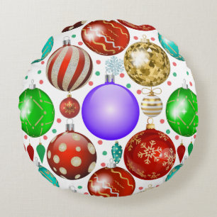 Christmas Ornaments Colourful Balls pattern Round Cushion