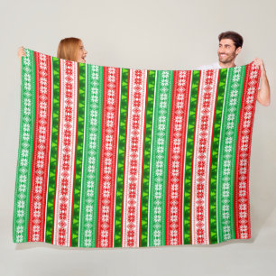 CHRISTMAS ORNAMENTS DESIGN RED WHITE GREEN FLEECE BLANKET