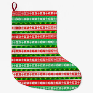 CHRISTMAS ORNAMENTS DESIGN RED WHITE GREEN LARGE CHRISTMAS STOCKING