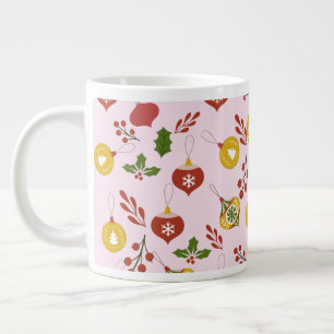Christmas Ornaments Festive Greenery  Pink  Large Coffee Mug