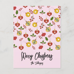 Christmas Ornaments Festive Greenery Pink Postcard