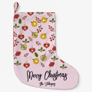 Christmas Ornaments Festive Greenery  Pink       Small Christmas Stocking