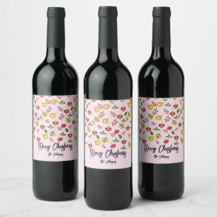 Christmas Ornaments Festive Greenery Pink Wine Label