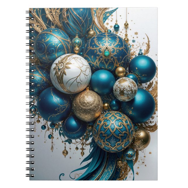 Christmas Ornaments Gold Blue Luxury Holiday Notebook (Front)