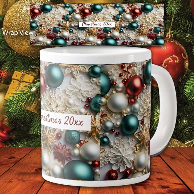Christmas Ornaments Gold White Red Green Large Coffee Mug (Creator Uploaded)