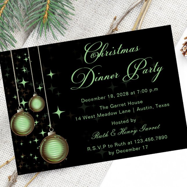 Christmas Ornaments Green Gold Christmas Party Invitation (Creator Uploaded)