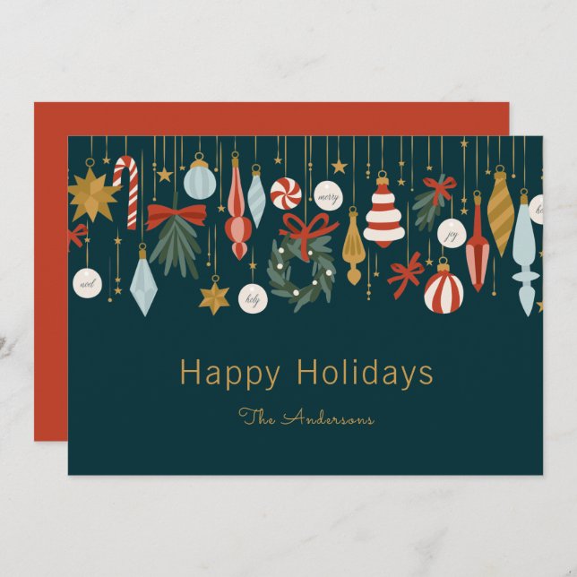 Christmas Ornaments Happy Holidays Holiday Card (Front/Back)