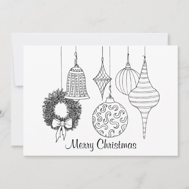 Christmas Ornaments Holiday Card to Colour (Front)