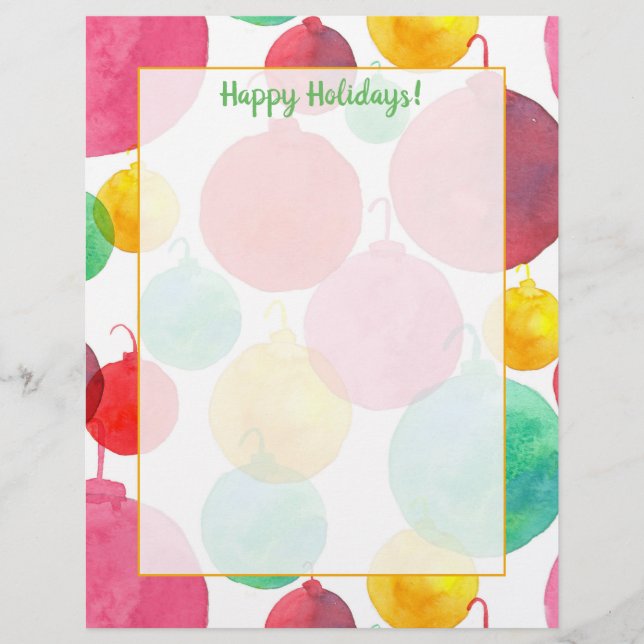Christmas Ornaments Holiday Letters Custom Letterhead (Front)