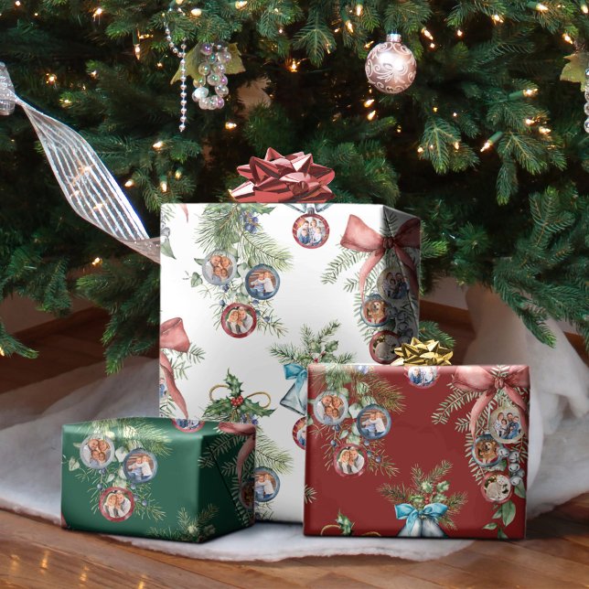 Christmas Ornaments Holiday Photo Collage  Wrapping Paper Sheet (Creator Uploaded)