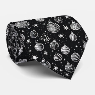 Christmas Ornaments In Black & White Line Art Tie