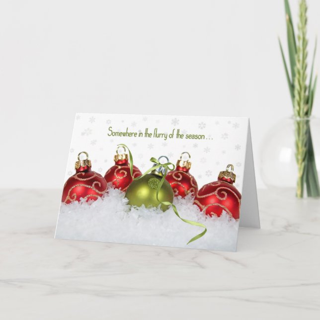 Christmas Ornaments in Snow Holiday Card (Front)