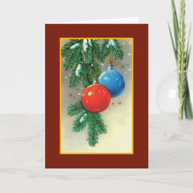 Christmas Ornaments in Snow - Vintage Card (Front)