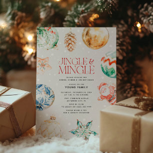 Christmas Ornaments Jingle & Mingle Holiday Party Invitation