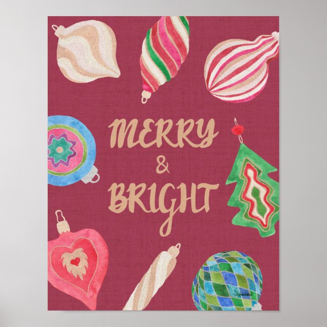 Christmas Ornaments Merry & Bright Art Print (Front)