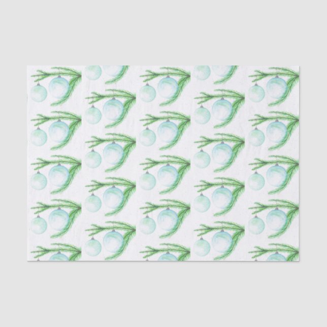Christmas Ornaments on a Tree Branch Tissue Paper (Front)