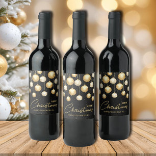 Christmas Ornaments on Black Business Gift Wine Label