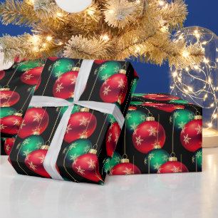 Christmas Ornaments On Black  Wrapping Paper