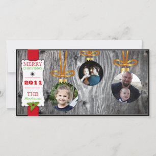Christmas Ornaments on Wood Holiday Photocard