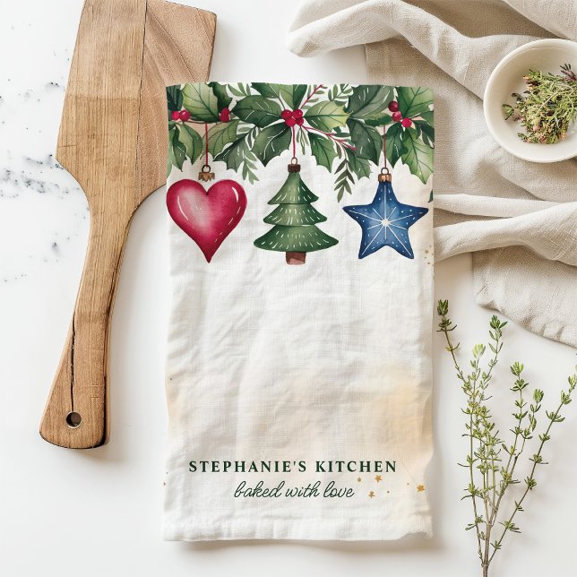 Christmas Ornaments Personalised Holiday Tea Towel (Creator Uploaded)
