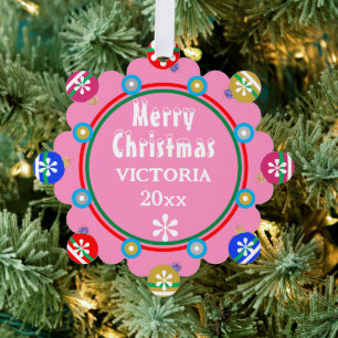 Christmas Ornaments Pink Red Girl NAME
