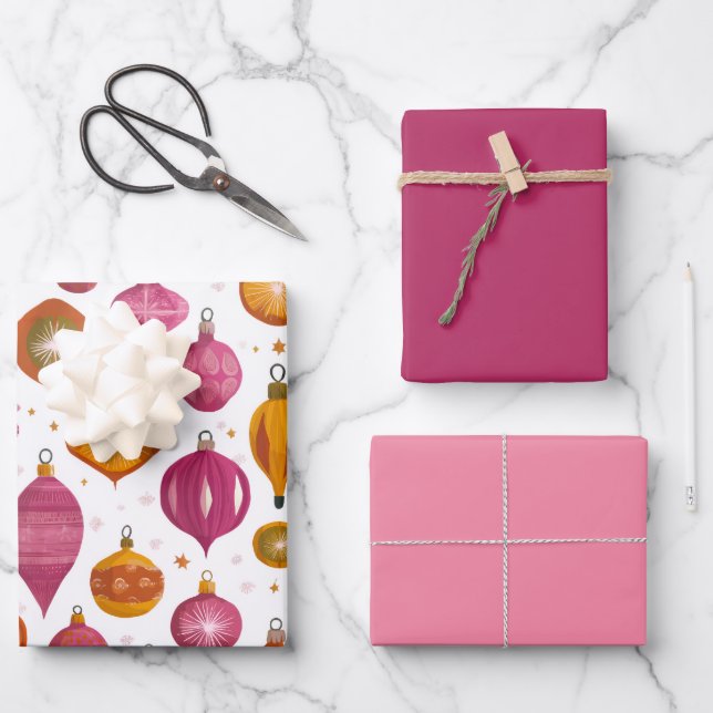 Christmas Ornaments Retro Wrapping Paper Sheet (Front)