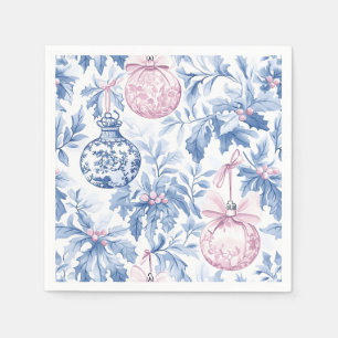 Christmas ornaments soft blue pink toile napkin