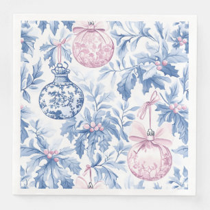 Christmas ornaments soft blue pink toile napkin